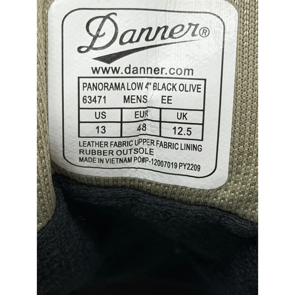 Danner Panorama Low 4 Mens 13 EE Black Olive Hiking Shoes 63471 Waterproof Suede